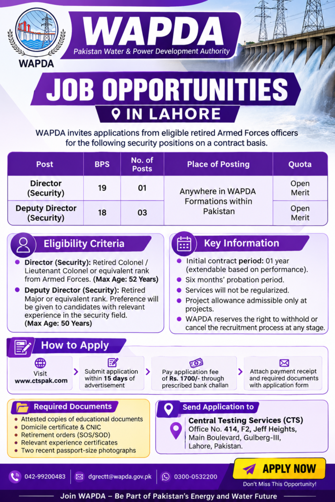 WAPDA Jobs in Lahore