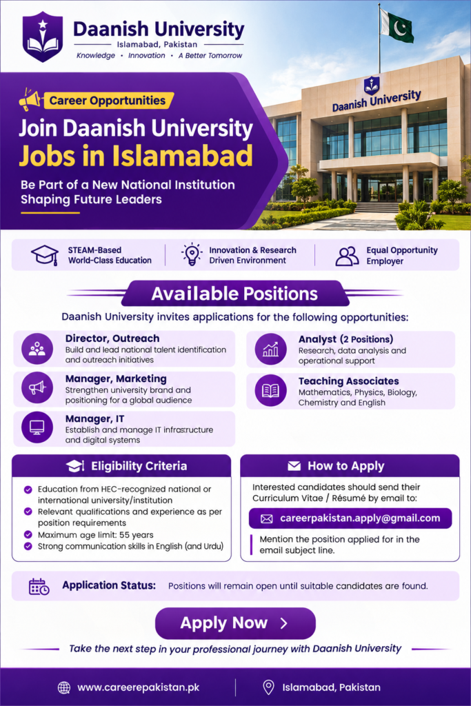 Daanish University Jobs in Islamabad 2026