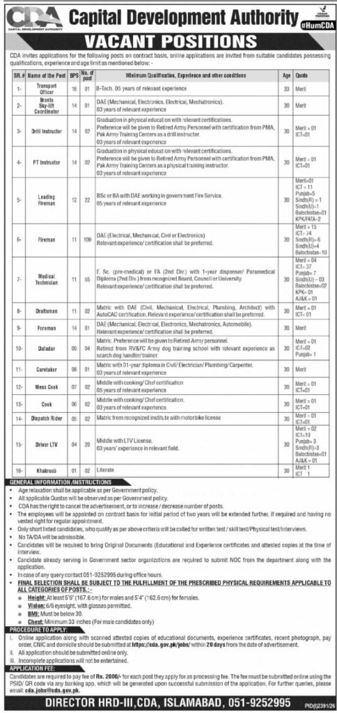 CDA Jobs in Islamabad 2026 advertisement with 228 vacancies